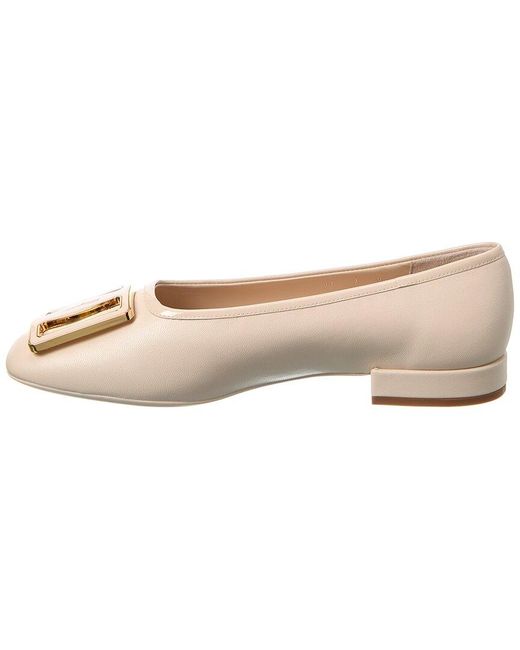Ferragamo Natural Myrna Leather Ballerina Flat
