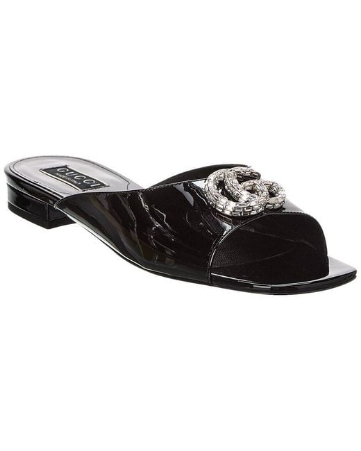 Gucci Black Double G Patent Slide Sandal