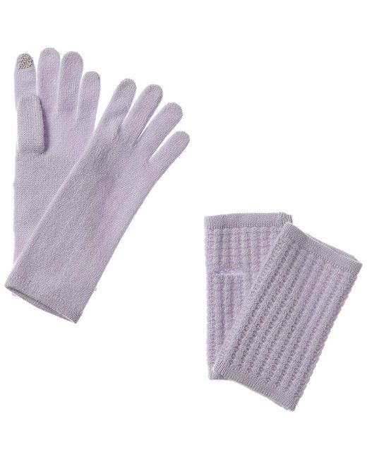 Hannah Rose Purple Waffle Stitch 3-in-1 Cashmere Tech Gloves