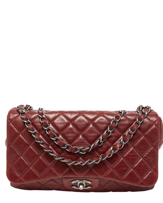 Chanel Red Quilted Leather Jumbo Classic Single Double Flap Bag (Authentic Pre-Owned)