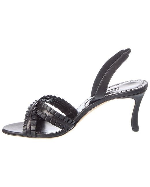 Manolo Blahnik Metallic Volusan 70 Leather Slingback Sandal