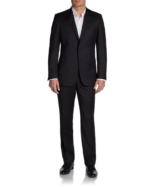 Saks Fifth Avenue Black Slim-fit Solid Wool Suit for men