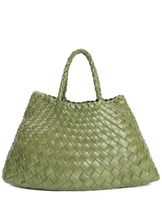 Tiffany & Fred Paris Green Hand-Woven Leather Tote