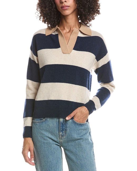 Brodie Cashmere Blue Rugby Polo Cashmere Sweater
