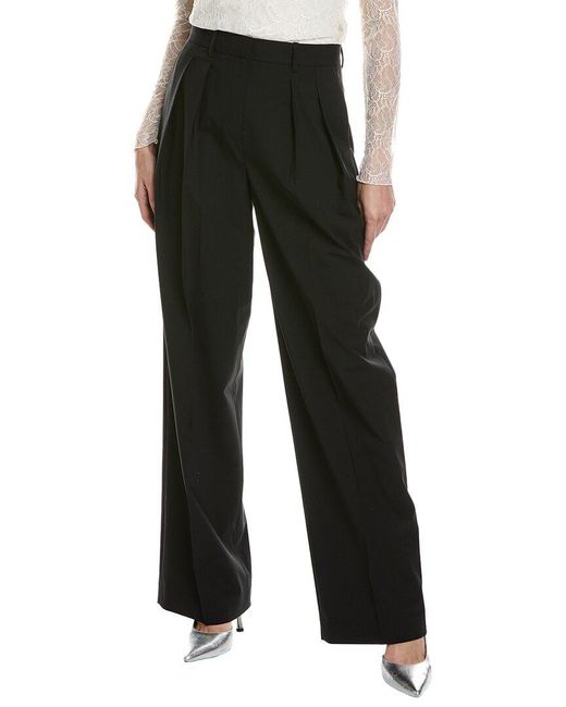Theory Black Double Pleated Wool-blend Pant