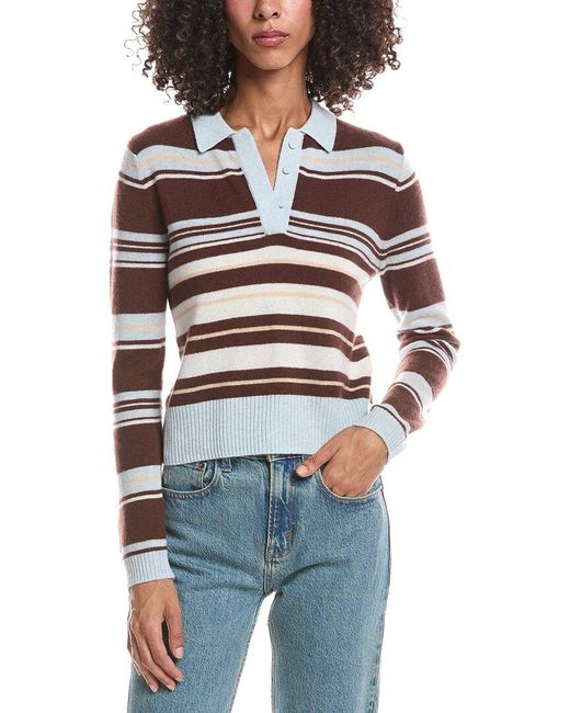 Brodie Cashmere Blue Slim Fit Stripey Polo Cashmere Sweater