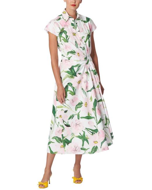 Carolina Herrera Green Cap Sleeve Side Faux Wrap Dress