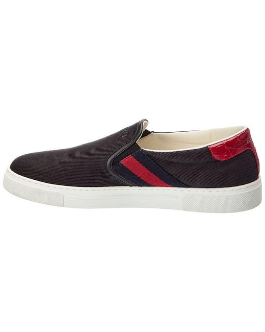Gucci Black Tweed & Leather Slip-on Sneaker for men