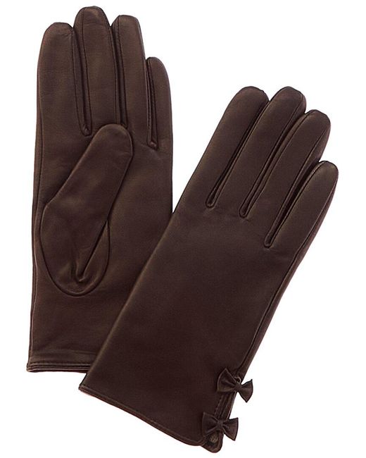 Phenix Brown Bow Cashmere-lined Leather Gloves