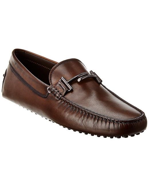 Tod's Brown Classic Double T Leather Loafer for men