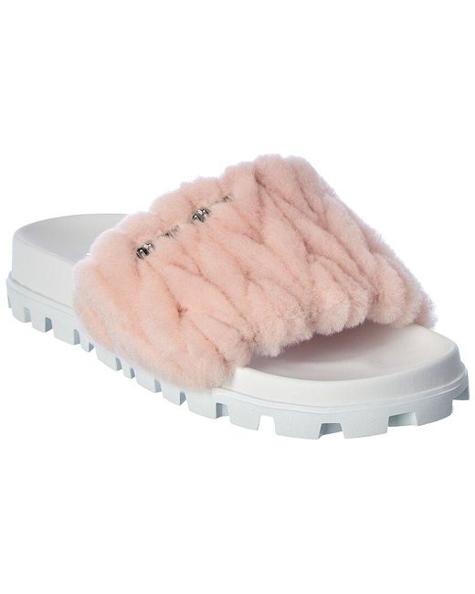 Miu Miu Shearling Slide in Pink | Lyst Canada