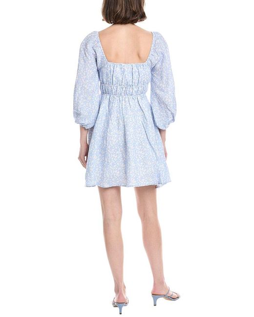 Hermoza Blue Lala Linen-Blend Mini Dress