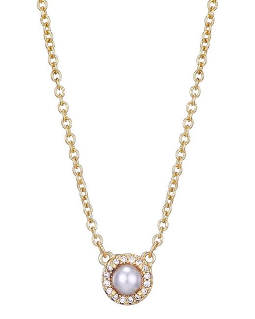 Adornia Metallic 14K Plated 5Mm Pearl Cz Halo Necklace