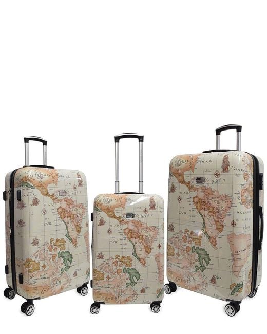 Adrienne Vittadini Natural World Maps Collection 3pc Hardcase Luggage Set
