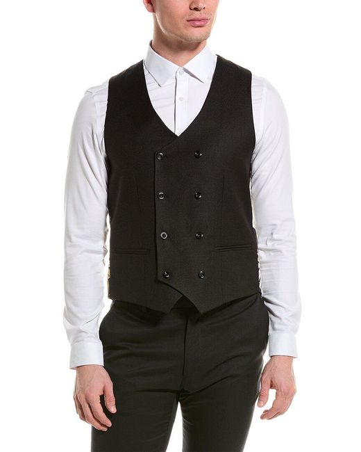 Paisley & Gray Black Marylebone Slim Double-breasted Vest for men