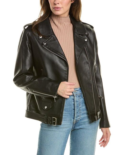 ENA PELLY Black Oversized New Yorker Leather Biker Jacket