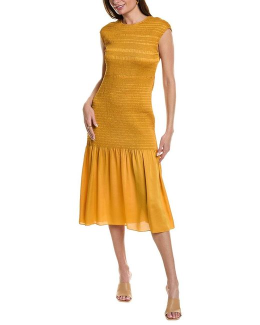 Lafayette 148 New York Yellow Smocked Dress