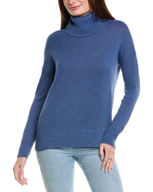 Hannah Rose Blue Boxy Turtleneck Cashmere-Blend Sweater