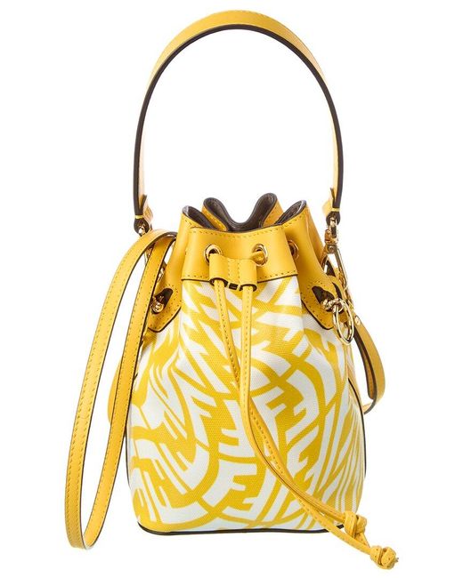 Fendi Mon Tresor Mini Ff Vertigo Canvas & Leather Bucket Bag in Yellow ...
