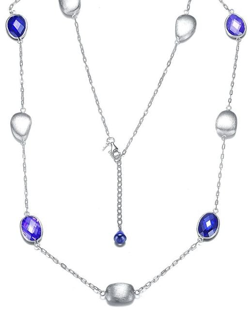 Genevive Jewelry Blue Silver Cz Necklace