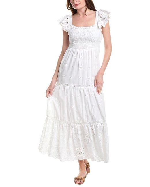 Sail To Sable Women's White Flutter Sleeve Smocked Maxi Dress