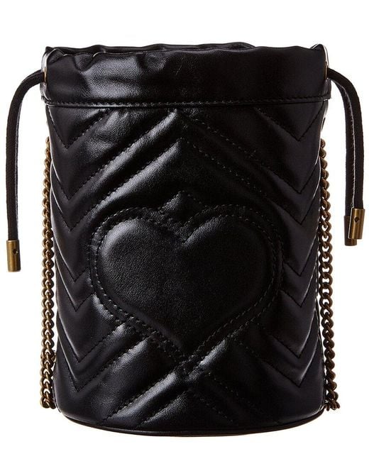 Gucci Black Gg Marmont Mini Matelasse Leather Bucket Bag