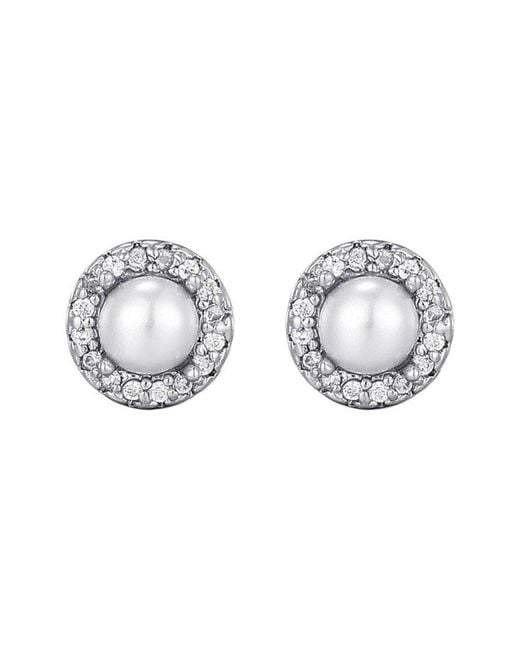 Adornia Metallic Plated 5Mm Pearl Halo Stud Earrings