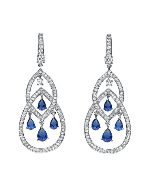 Genevive Jewelry Blue Platinum Over Silver Cz Drop Earrings
