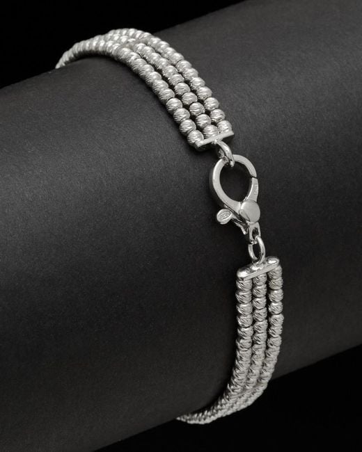 Italian Silver Black 3-Strand Bead Bracelet
