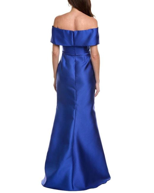 Rene Ruiz Blue Off-Shoulder Fit & Flare Gown
