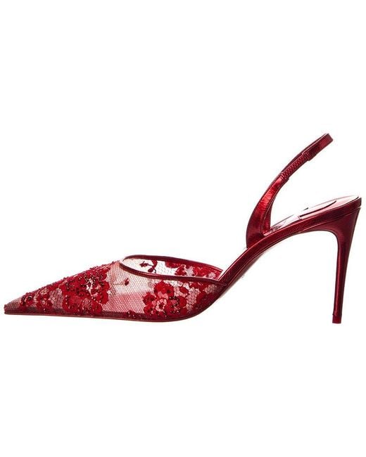 Christian Louboutin Red Kate Max O Sling 85 Lace & Leather Slingback Pump