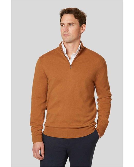 Charles Tyrwhitt Orange Merino Wool Zip Neck Jumper for men