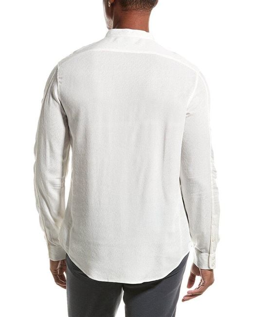 John Varvatos White Multi Button Band Collar Shirt for men