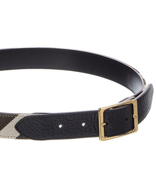 Burberry Blue House Check Canvas & Leather Belt