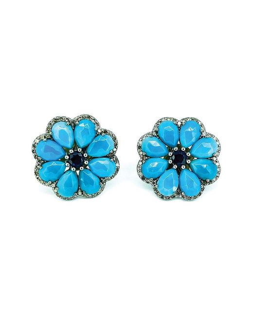 Arthur Marder Fine Jewelry Blue 0.85 Ct. Tw. Diamond & Gemstone Flower Earrings