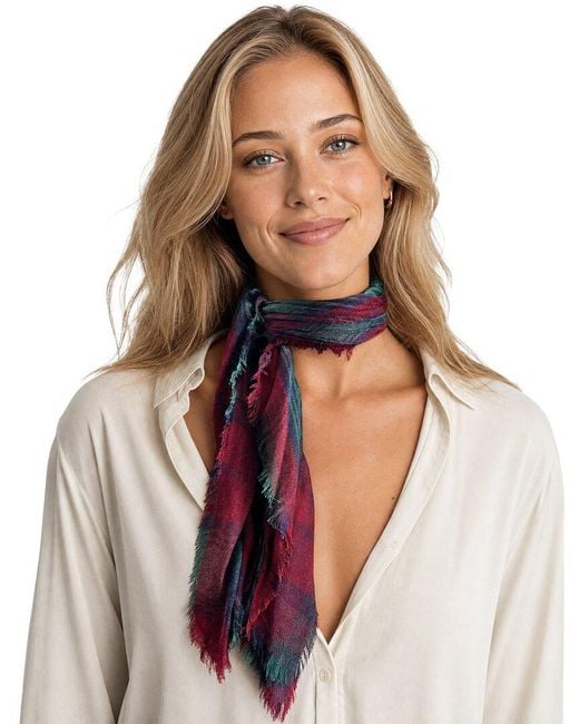 Blue Pacific Red Scottish Plaid Cashmere-Blend Neckerchief