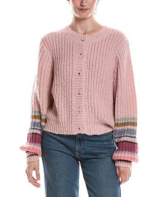 Michael Stars Red Lumi Striped Crew Cardigan