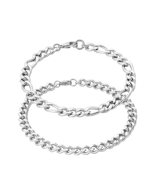 Adornia White Plated Stainless Steel Tarnish-Resistant Bracelet Set for men