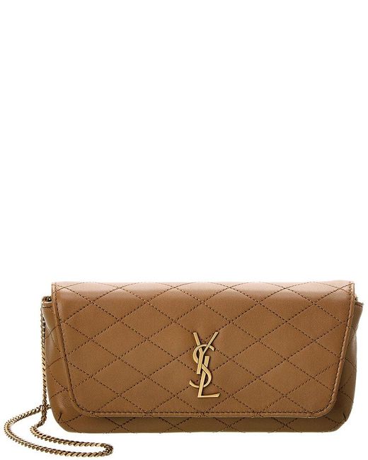 Saint Laurent Brown Gaby Chain Quilted Leather Phone Holder
