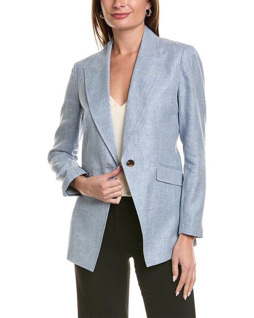 Lafayette 148 New York Blue Royer Linen & Wool-blend Blazer