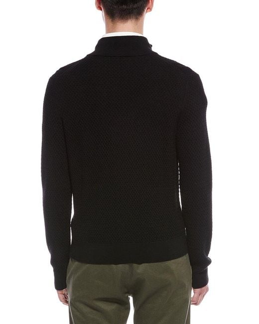 Bruno Magli Black Textured 1/4-Zip Merino Wool Mock Neck Sweater for men