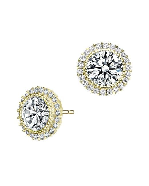Genevive Jewelry White 14k Over Silver Cz Milgrain Halo Studs