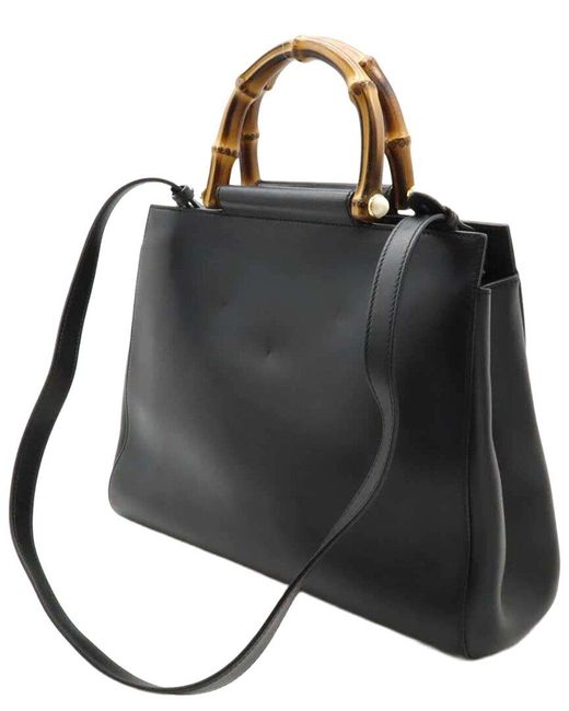 Gucci Black Calfskin Bamboo Top Handle Bag (authentic Pre-loved)