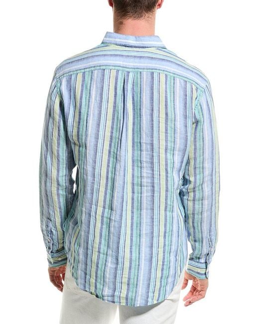 J.McLaughlin Blue Multi Stripe Gramercy Linen Shirt for men