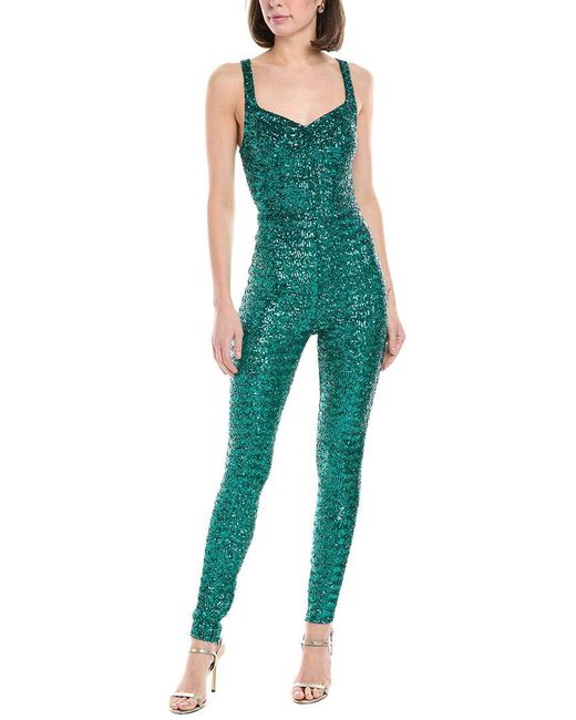 Elisabetta Franchi Green Tuta Donna Sequin Jumpsuit