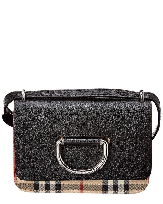 Burberry Mini D-ring Vintage Check & Leather Crossbody in Black | Lyst