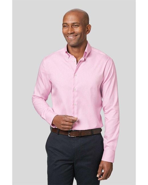 Charles Tyrwhitt Pink Non-iron Button Down Check Slim Fit Shirt for men
