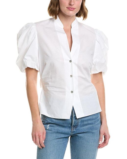 Vince White Draped Puff Sleeve Blouse