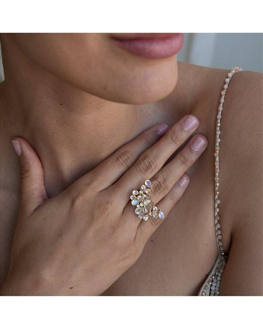 Nina Zhou Jewelry Metallic 14K 3.25 Ct. Tw. Diamond & Moonstone Cocktail Ring
