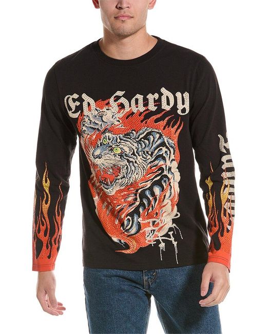 Ed Hardy Black Limited Edition Fire Tiger T-shirt for men